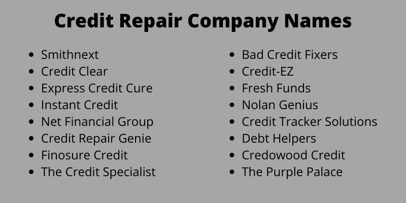 Credit Repair Business Names